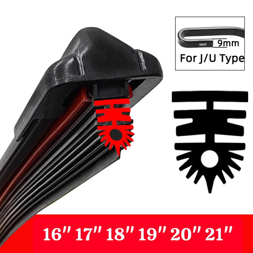 Universal Car Windshield Wiper Blade – 11 Layer Rubber Strip – All Season J/U Hook